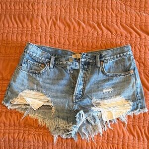 FP Movement by Free People Blue Distressed Jean Shorts